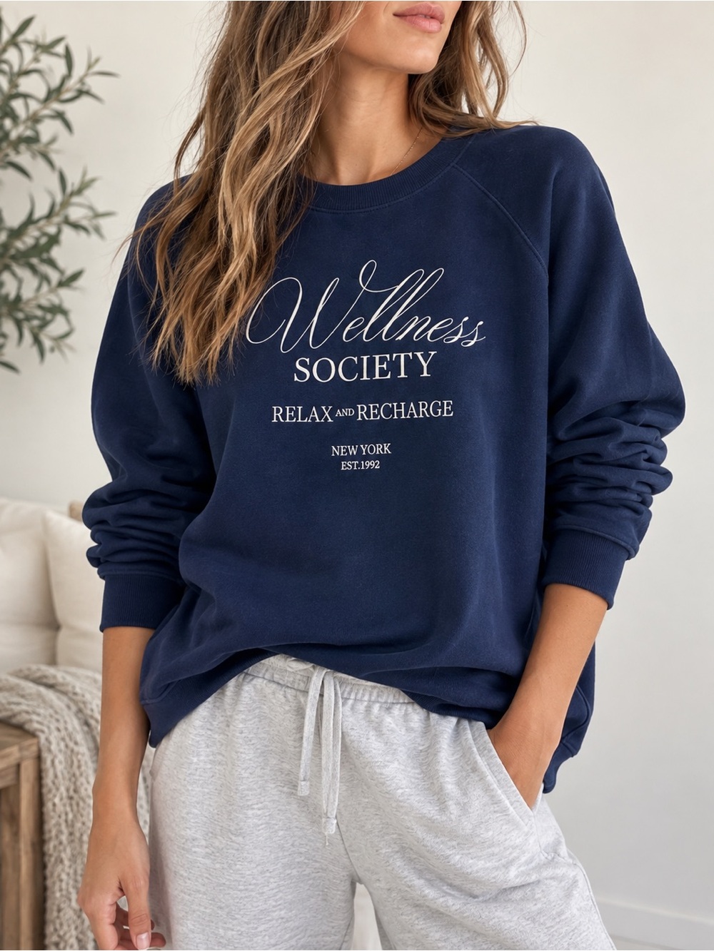 WILDFOX ‘Wellness Society’ Keely Raglan Sweatshirt in Medieval Blue